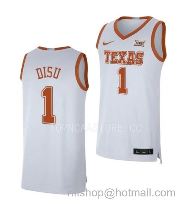 Nike Men's #1 Dylan Disu Jersey Texas Longhorns College Basketball Jerseys White