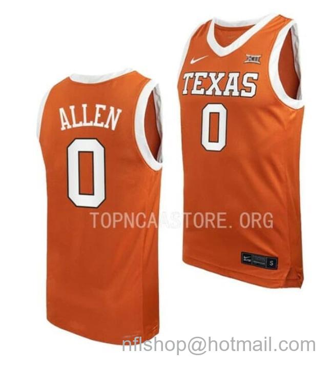 Nike Men's #0 Timmy Allen Jersey Texas Longhorns College Basketball Jerseys Orange