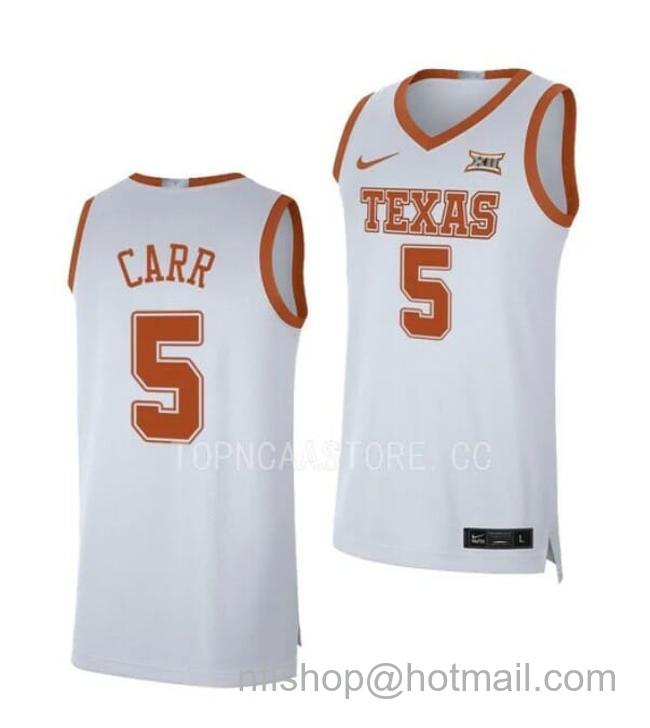 Nike Men's #5 Marcus Carr Jersey Texas Longhorns College Basketball Jerseys White