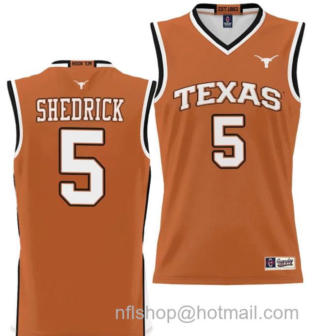 Men's Kadin Shedrick Jersey #5 Texas Longhorns NIL College Basketball Lightweight Orange