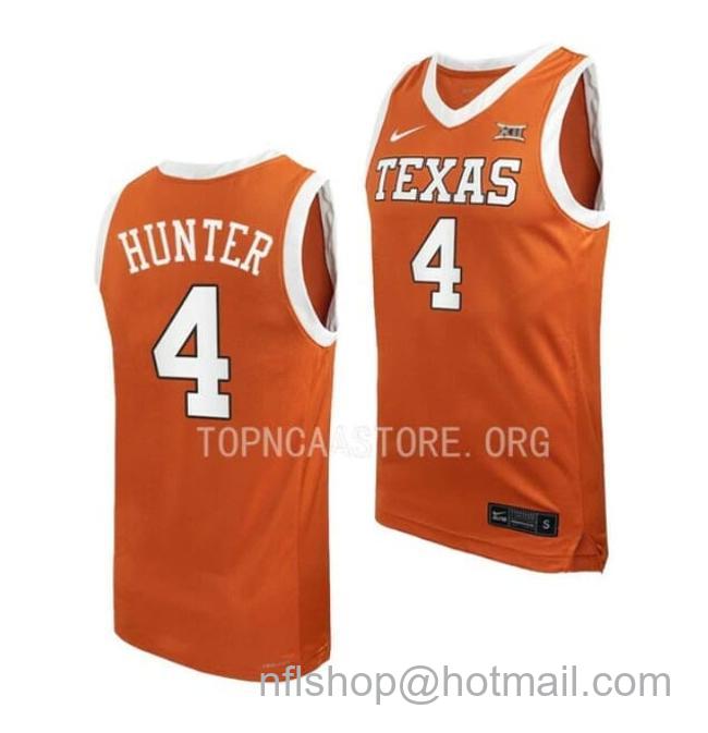 Nike Men's #4 Tyrese Hunter Jersey Texas Longhorns College Basketball Jerseys Orange