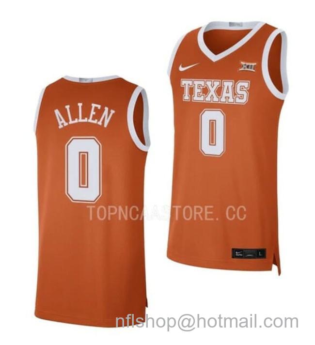 Nike Men's #0 Timmy Allen Jersey Texas Longhorns College Basketball Jerseys Orange 2021