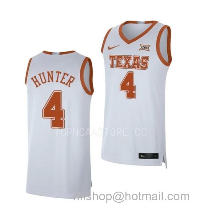 Nike Men's #4 Tyrese Hunter Jersey Texas Longhorns College Basketball Jerseys White