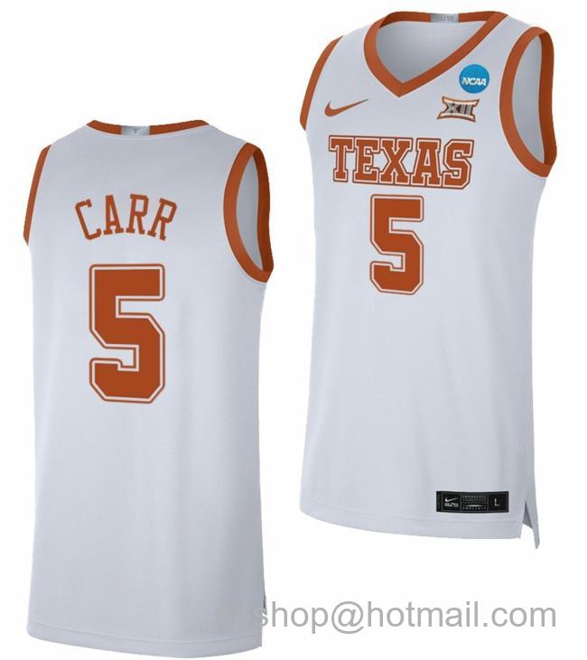 Men's Marcus Carr Jersey Texas Longhorns College Basketball 2023 NCAA March Madness White #5