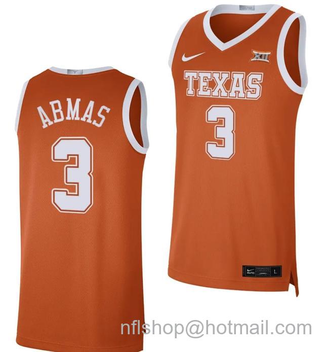 Men's Max Abmas Jersey #3 Texas Longhorns NIL Limited College Basketball Orange