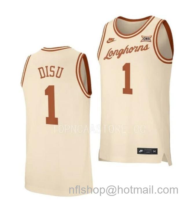 Nike Men's #1 Dylan Disu Jersey Texas Longhorns College Basketball Jerseys Cream