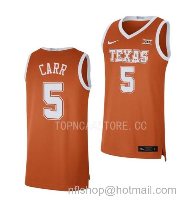 Nike Men's #5 Marcus Carr Jersey Texas Longhorns College Basketball Jerseys Orange Limited