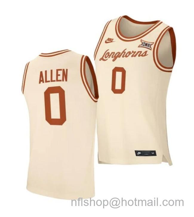 Nike Men's #0 Timmy Allen Jersey Texas Longhorns College Basketball Jerseys Cream 2021