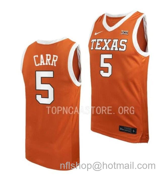 Nike Men's #5 Marcus Carr Jersey Texas Longhorns College Basketball Jerseys Orange