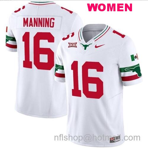 Women's Arch Manning Jersey #16 Texas Longhorns Mexico Vapor College Football White