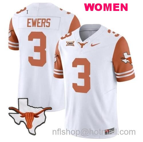 Women's Quinn Ewers Jersey #3 Texas Longhorn Vapor Limited College Football Orange Sleeves