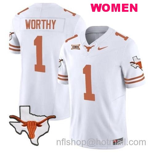 Women's Xavier Worthy Jersey #1 Texas Longhorn Vapor Limited College Football White