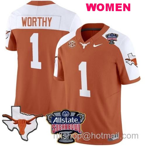 Women's Xavier Worthy Jersey #1 Texas Longhorns Sugar Bowl Patch Vapor Football Orange Alternate