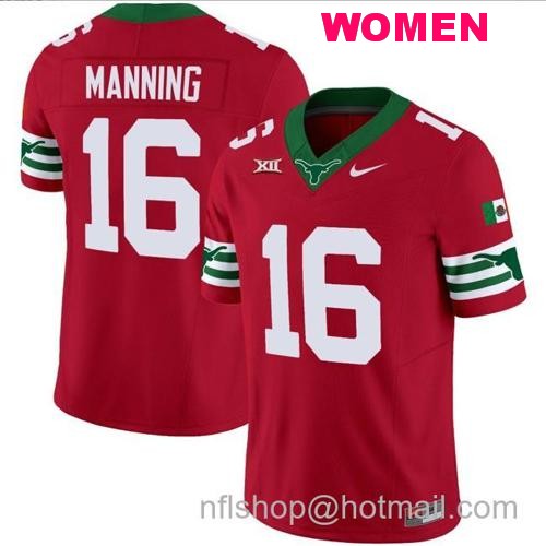 Women's Arch Manning Jersey #16 Texas Longhorns Mexico Vapor College Football Red