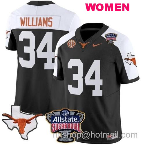 Women's Ricky Williams Jersey #34 Texas Longhorns Sugar Bowl Patch Vapor Football Black Alternate