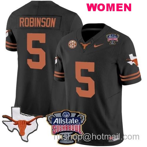 Women's Bijan Robinson Jersey #5 Texas Longhorns Sugar Bowl Patch Vapor Football Black