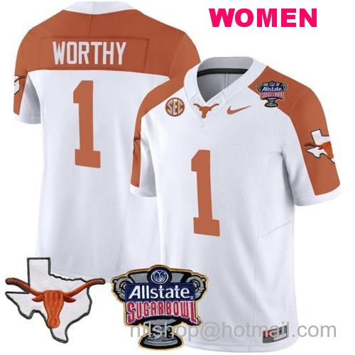 Women's Xavier Worthy Jersey #1 Texas Longhorns Sugar Bowl Patch Vapor Football Inverted