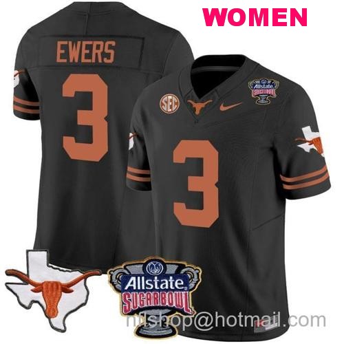 Women's Quinn Ewers Jersey #3 Texas Longhorns Sugar Bowl Patch Vapor Football Black