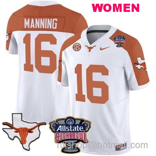 Women's Arch Manning Jersey #16 Texas Longhorns Sugar Bowl Patch Vapor Football Inverted