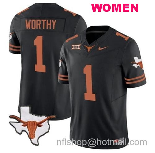 Women's Xavier Worthy Jersey #1 Texas Longhorn Vapor Limited College Football Black