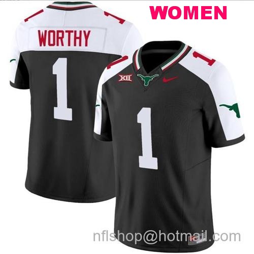 Women's Xavier Worthy Jersey #1 Texas Longhorns Mexico Vapor College Football Black Alternate