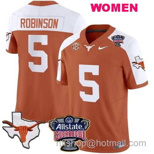 Women's Bijan Robinson Jersey #5 Texas Longhorns Sugar Bowl Patch Vapor Football Texas Orange Alternate