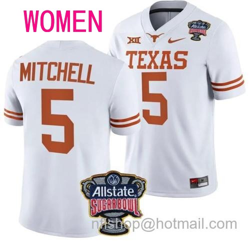 Women's Adonai Mitchell Jersey #5 Texas Longhorns Allstate Sugar Bowl Patch 2024 College Football White