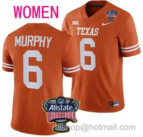 Women's Maalik Murphy Jersey #6 Texas Longhorns Allstate Sugar Bowl Patch 2024 College Football Orange