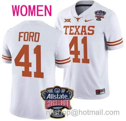 Women's Jaylan Ford Jersey #41 Texas Longhorns Allstate Sugar Bowl Patch 2024 College Football White