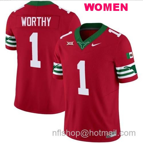 Women's Xavier Worthy Jersey #1 Texas Longhorns Mexico Vapor College Football Red