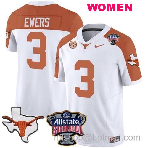 Women's Quinn Ewers Jersey #3 Texas Longhorns Sugar Bowl Patch Vapor Football Inverted