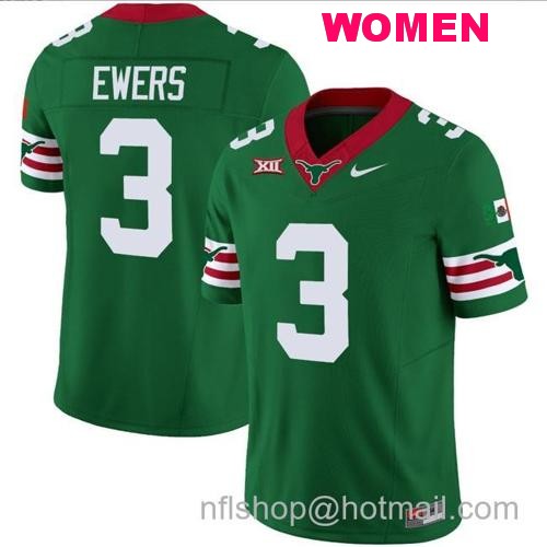 Women's Quinn Ewers Jersey #3 Texas Longhorns Mexico Vapor College Football Green