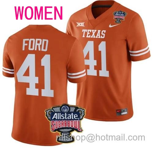 Women's Jaylan Ford Jersey #41 Texas Longhorns Allstate Sugar Bowl Patch 2024 College Football Orange