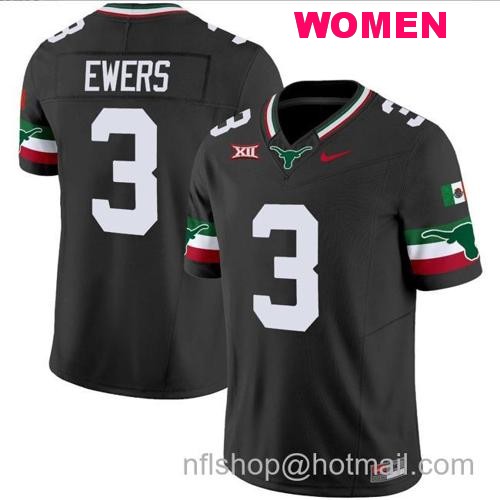 Women's Quinn Ewers Jersey #3 Texas Longhorns Mexico Vapor College Football Black