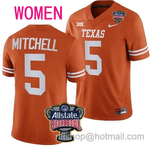 Women's Adonai Mitchell Jersey #5 Texas Longhorns Allstate Sugar Bowl Patch 2024 College Football Orange