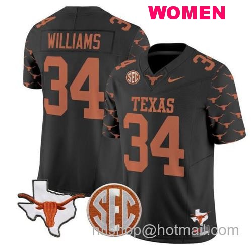 Women's Ricky Williams Jersey #34 Texas Longhorns State Map and Sec Patch Vapor Limited College Football Stitched Black