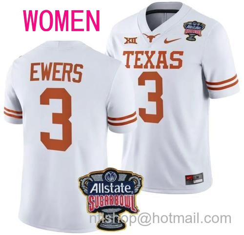 Women's Quinn Ewers Brooks Jersey #3 Texas Longhorns Allstate Sugar Bowl Patch 2024 College Football White