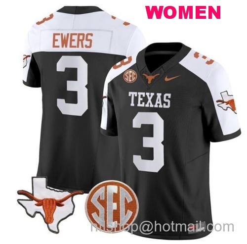 Women's Quinn Ewers Jersey #3 Texas Longhorns State Map and Sec Patch Vapor Limited College Football Stitched Black Alternate