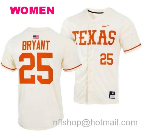 Women's Scott Bryant Jersey Texas Longhorns College Baseball Full-Button Natural #25