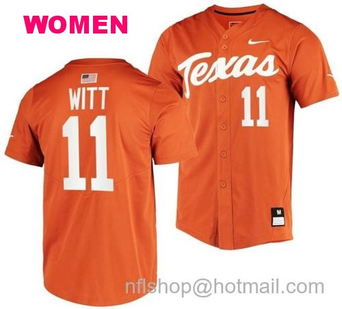 Women's Tanner Witt Jersey Texas Longhorns Baseball NCAA College 2023 MLB Draft Top prospects Orange #11