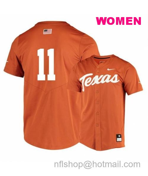 Women's Texas Longhorns 11 Duke Ellis Elite Orange College Baseball Jersey