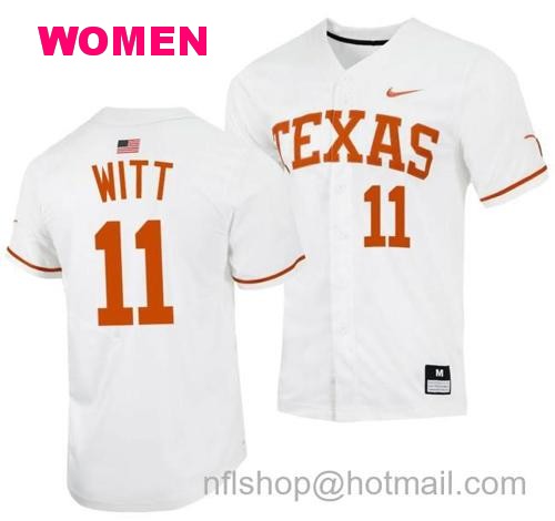 Women's Tanner Witt Jersey Texas Longhorns Baseball NCAA College 2023 MLB Draft Top prospects White #11