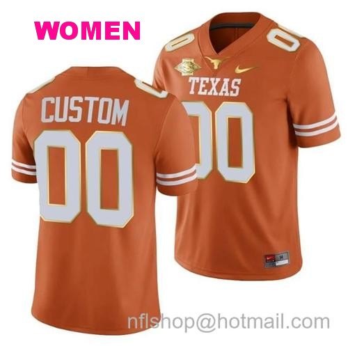 Women's Custom Texas Longhorns Jersey Orange 2021 Red River Showdown Golden Patch Jersey