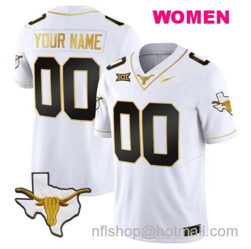 Women's Custom Texas Longhorn Jersey Name and Number Gold Vapor Limited College Football White Gold