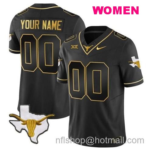 Women's Custom Texas Longhorn Jersey Name and Number Gold Vapor Limited College Football Black Gold