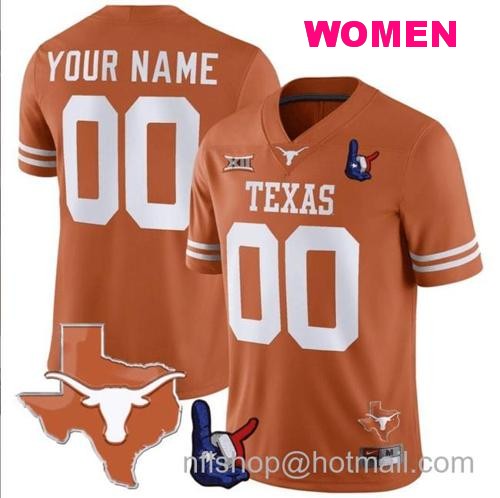 Women's Custom Texas Longhorns Jersey Name and Number Texas State and Throwing Up The H Patch Orange