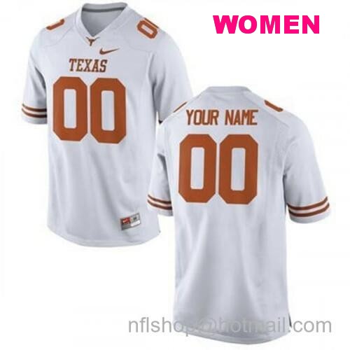 Women's Texas Longhorns Custom Jersey Name Number College Football White