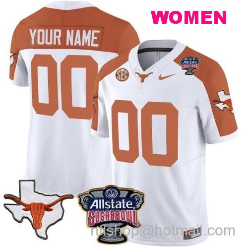 Women's Custom Texas Longhorns Jersey Name and Number Sugar Bowl Patch Football Inverted