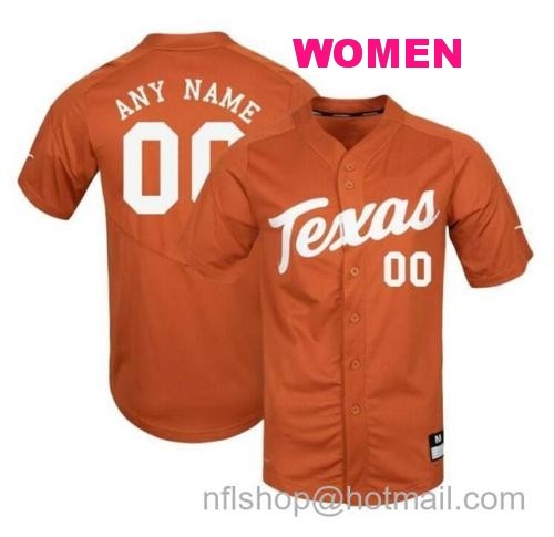 Women's Custom Texas Longhorns Jersey Name and Number Baseball NCAA College Orange