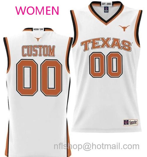 Women's Custom Texas Longhorns Jersey Name and Number NIL College Basketball Lightweight White